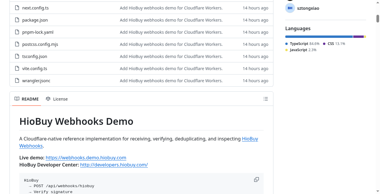 GitHub repository for the HIOBuy webhooks demo